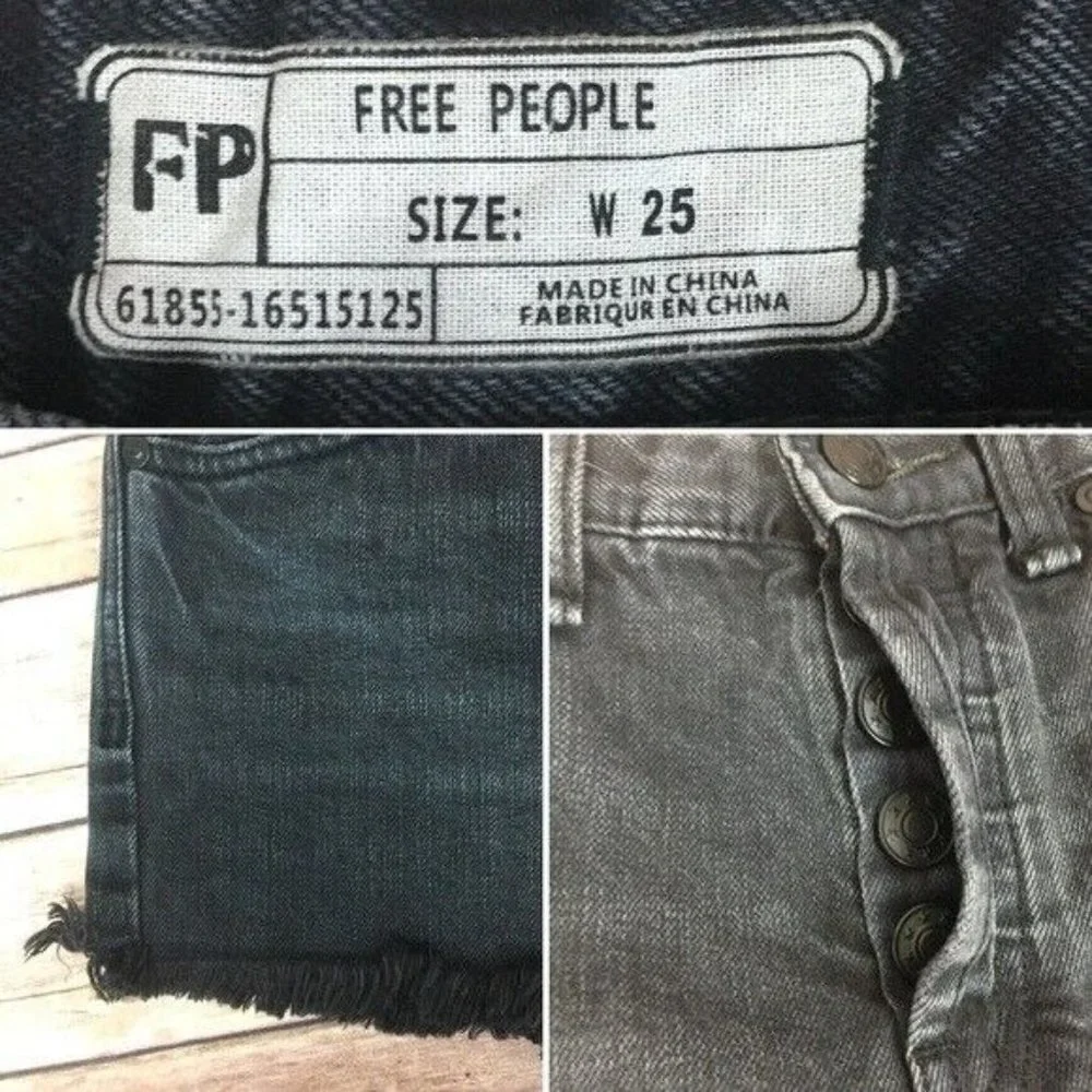 Free People Soft & Relaxed Cut Off Shorts  Black Denim Wash Womens Size 25‎